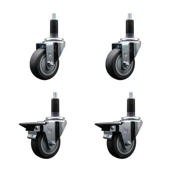 Service Caster 3.5'' Thermoplastic Rubber Wheel Swivel 1-1/8'' Expanding Stem Caster Set 2 Brakes, 4PK SCC-EX20S3514-TPRB-2-PLB-2-118 - main